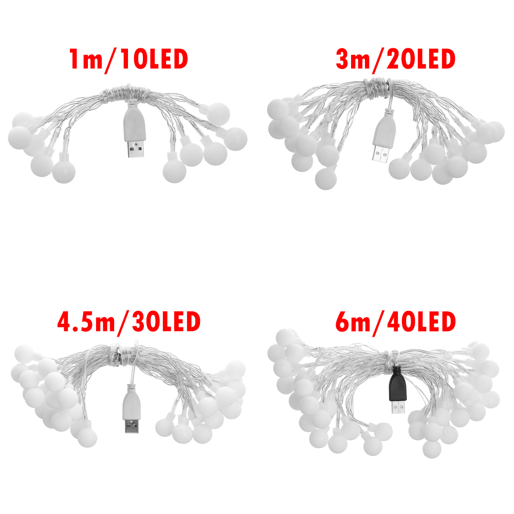 Dây Đèn Led Trang Trí Giáng Sinh / Tiệc Cưới / Giáng Sinh Hình Quả Bóng Tròn Bằng Đồng 1.5 / 3 / 4.5 / 6m Cổng Usb Kiểu Mới