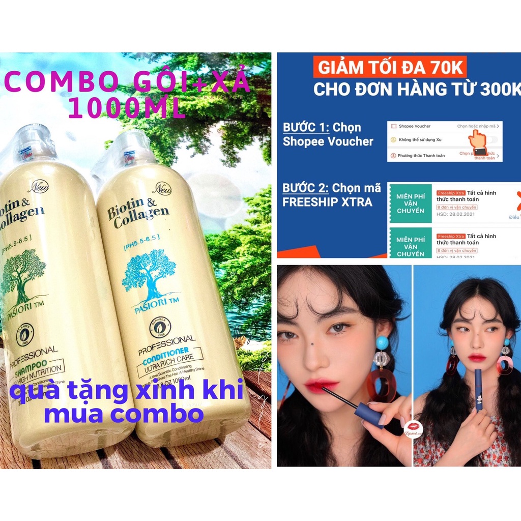 Combo CẶP gội+xả Biotin &amp; Collagen Protein trắng 1000ml