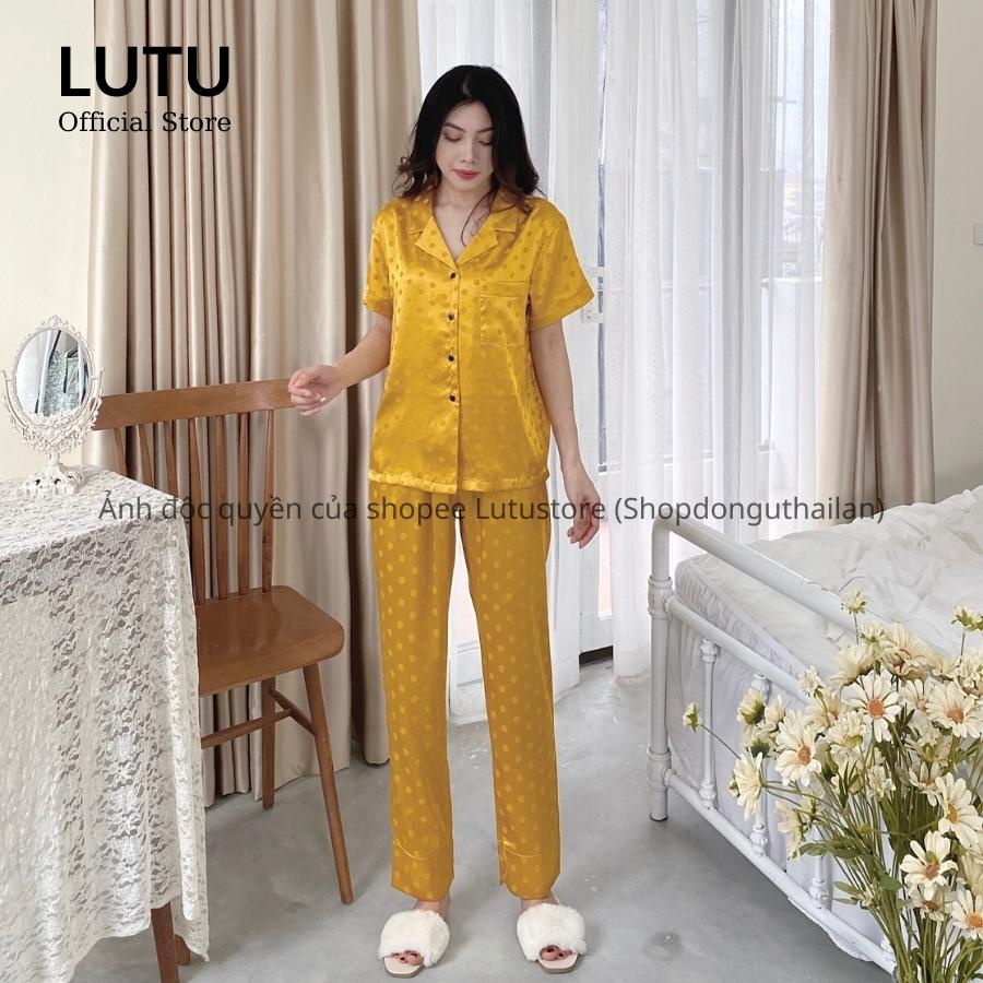 Bộ ngủ pijama lụa gấm tay cộc quần dài