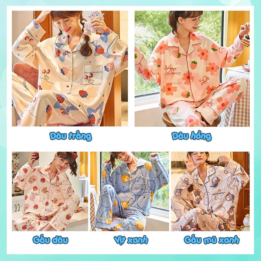 Đồ ngủ nữ pijama mặc nhà tiểu thư tay dài bigsize cao cấp họa tiết dễ thương chất thô hàn mềm mại PJMDAII04