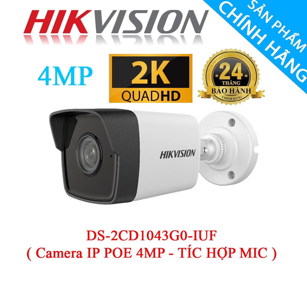 Camera IP POE HIKVISION 4.0MP/2K [ TÍC HỢP MIC ] DS-2CD1043G0-IUF - Hàng Chính Hãng