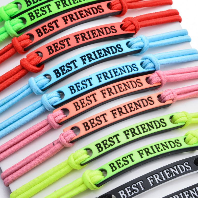 SEL 12Pcs Assorted Best Friends Good Luck Jesus Charm Bar Elastic Braided Bracelet Friendship BFF Jewelry Kids Party Favor