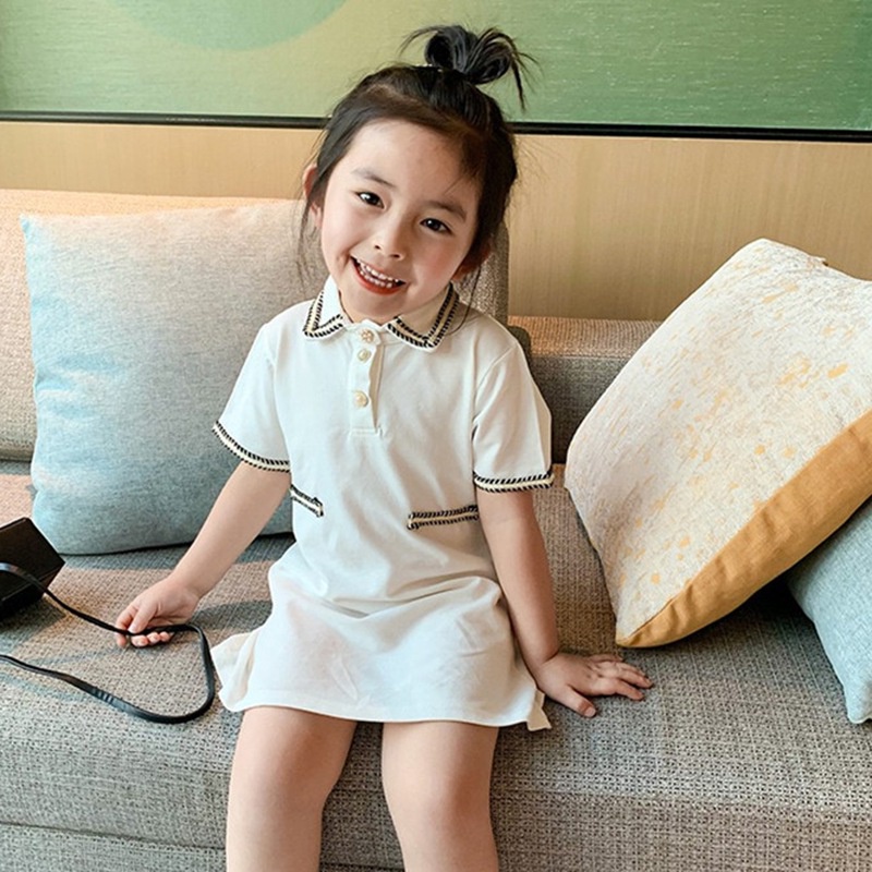 Đầm tay ngắn cổ bẻ phong cách Hàn Quốc thời trang mùa hè thích hợp cho bé 1-6 tuổi
