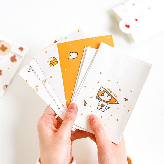 Set 10 túi giấy mini+ 10 miếng dán niêm phong