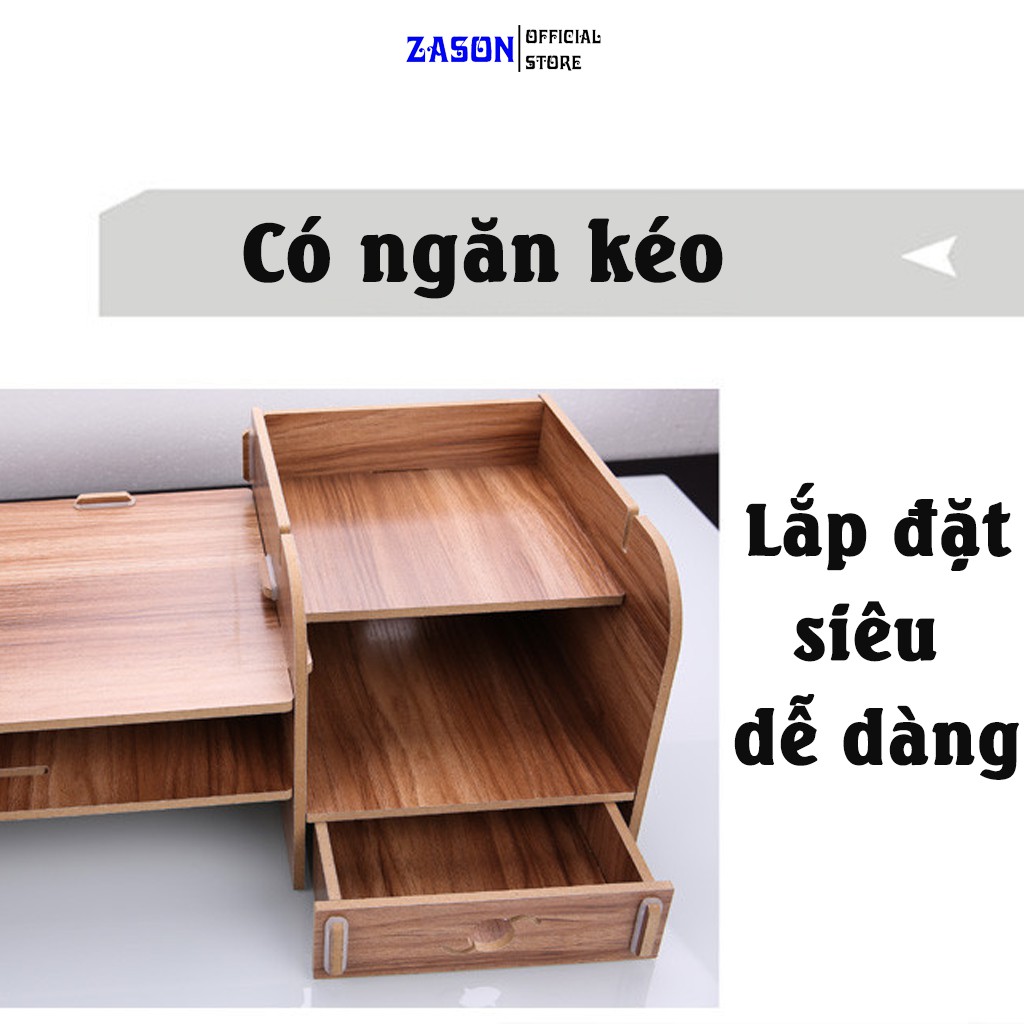 Kệ Gỗ Để Bàn Cho Máy Tính PC &amp; Laptop Chất Liệu Gỗ Tự Nhiên Sấy Khô, Kệ Màn Máy Tính Zason Dễ Dàng Lắp Đặt
