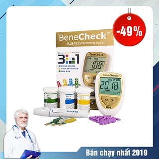 Máy đo đường huyết 3 trong 1 Benecheck Plus Máy đo đường huyết, mỡ máu, axit uric trong máu
