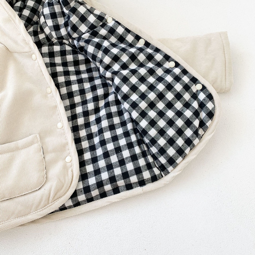 Áo khoác tay dài họa tiết caro mặc được hai mặt dễ thương thời trang mùa đông 2020 dành cho bé trai gái