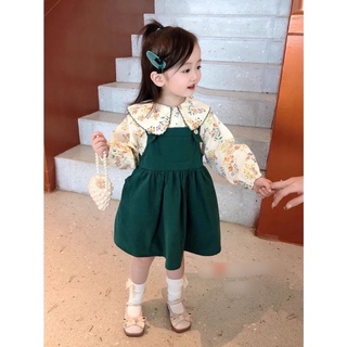 Sét váy yếm nhung kèm áo sơ mi cho bé gái từ 8-26kg💋