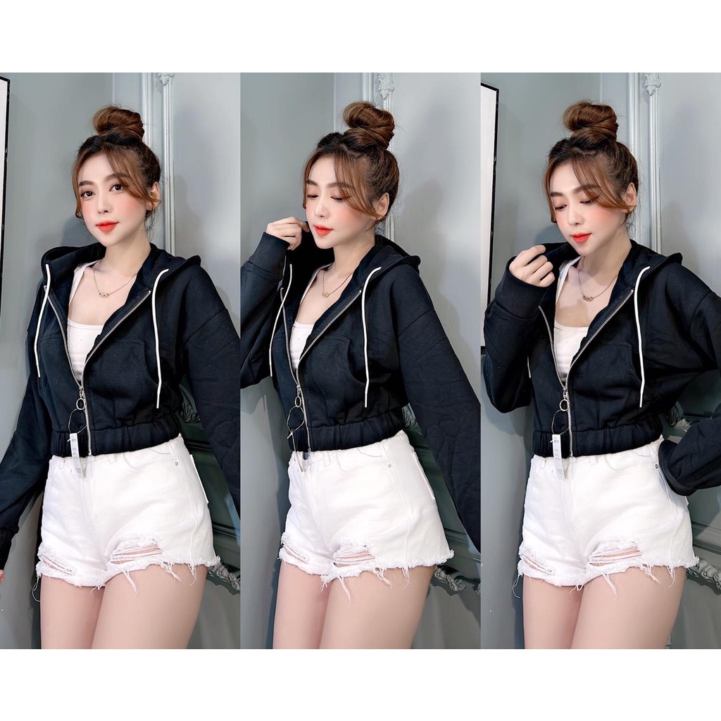 Áo Khoác Croptop Lửng Nữ Mẫu Kiểu Chống Nắng Có Nón Trùm Đầu Tiện Lợi Hàng QC VNXK