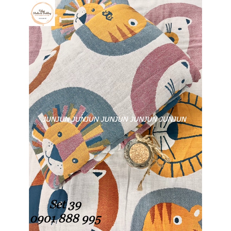 N8_SET Chăn Ga Gối vải Xô Organic cotton dòng cao cấp