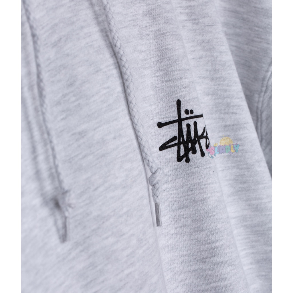 Áo trùm có mũ Stussy họa tiết Basic Hoodie màu xám phiên bản Mỹ