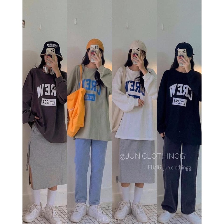 Áo Thun Dài Tay Nam Nữ Crew Áo Đôi Chất Cotton QC Dày Đẹp