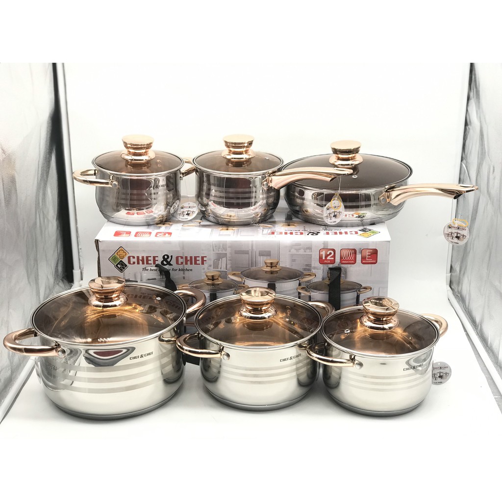 Bộ nồi 6 món Chef&Chef có nắp vung kính công nghệ Đức