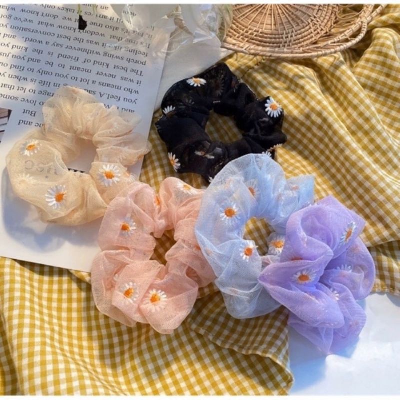 Scrunchies hoa cúc thêu