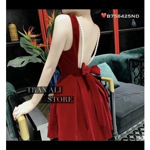 đầm nhung nơ lưng xinh phối dây ngọc tiểu thư sang chảnh l