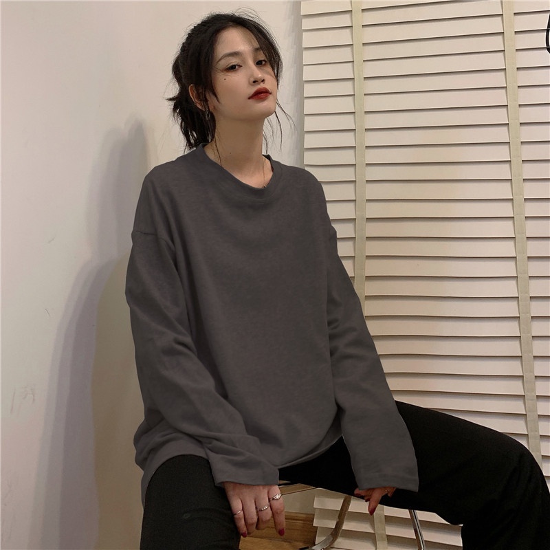 SUXI Áo Thun Nữ Tay Dài Dáng Rộng Phong Cách Hàn Quốc