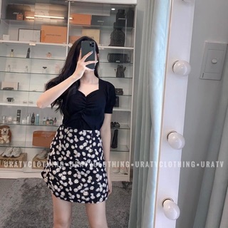 Set áo pull chân váy hoa cúc