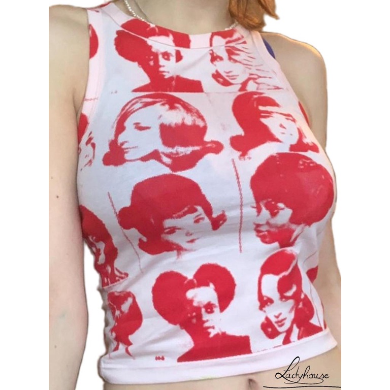 Áo Thun Crop Top Dáng Ôm In Họa Tiết Phong Cách Harajuku Cổ Điển Thời Trang Mùa Hè 90s Y2K