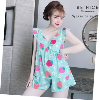 Set lụa ngắn mặc nhà tay cánh tiên nhún ngực, Be Nice Homewear