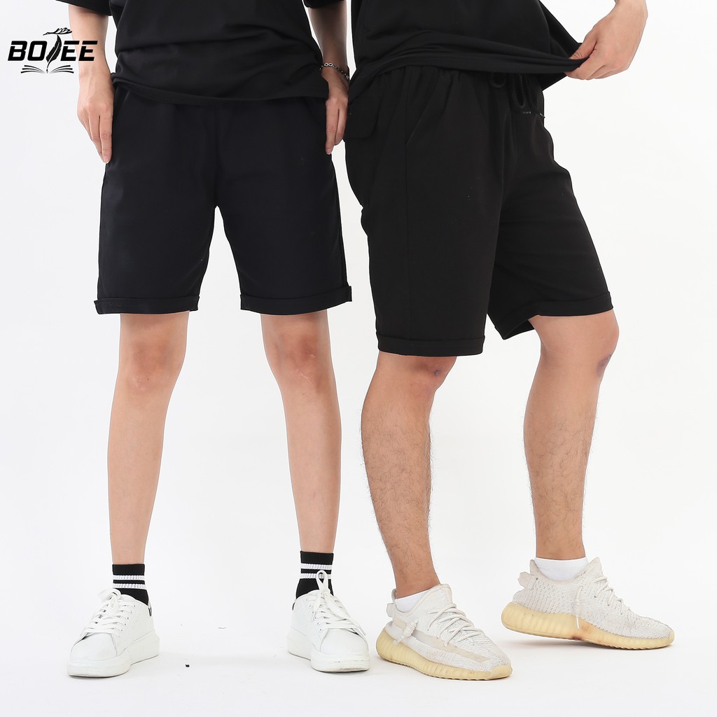 Quần short kaki basic BOTEE unisex nam nữ màu đen trơn form rộng ống suông