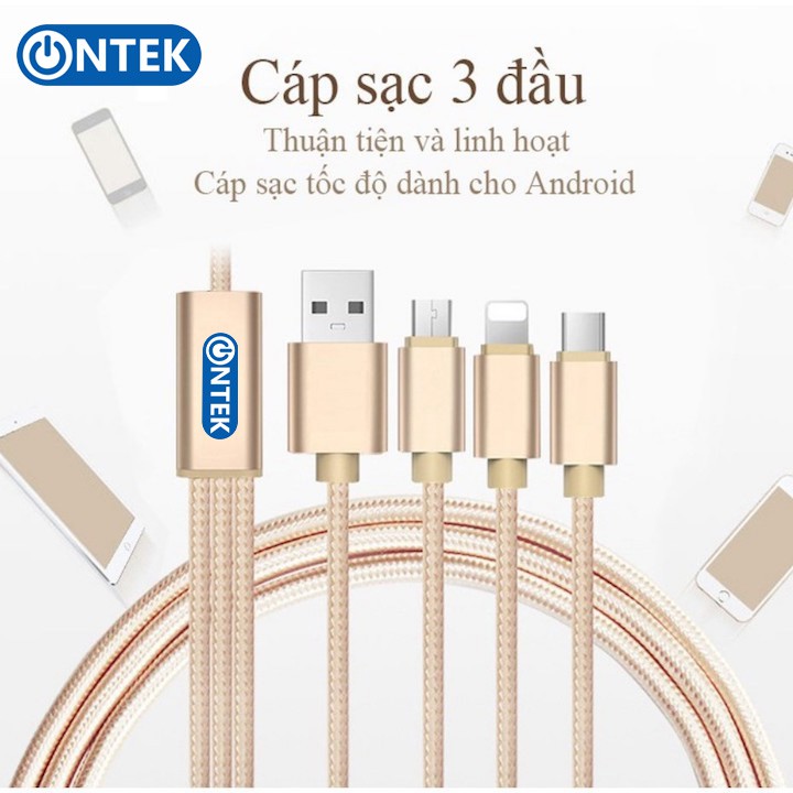 Cáp sạc đa năng dây dù chống đứt ONTEK cao cấp Iphone - Micro usb - Type C