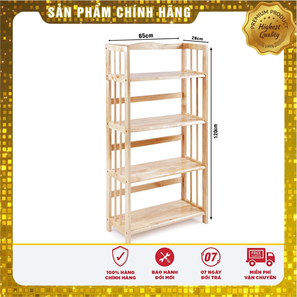 Kệ sách kệ đa năng 4 tầng [ FREE SHIP ] gỗ cao su tự nhiên màu vân gỗ