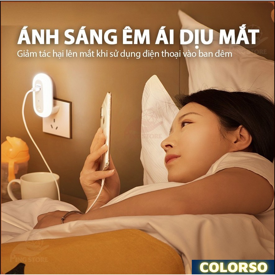 Đèn ngủ thông minh COLORSO 10 cấp độ sáng - điều khiển từ xa bằng remote - hẹn giờ -có cổng sạc nhanh điện thoại - 2021