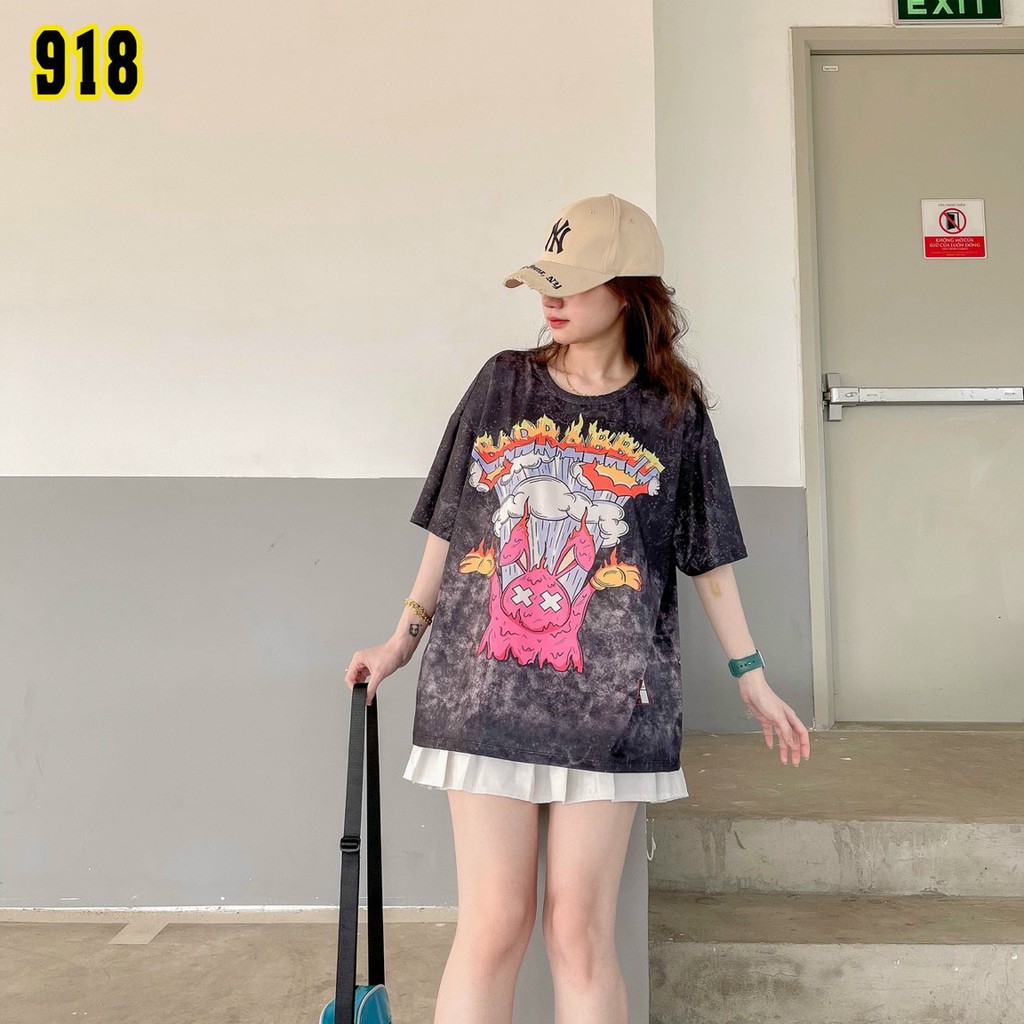 Áo thun tay ngắn unisex, áo phông tay lỡ nam nữ thun lạnh màu loang, 100% cotton, free size 40-75kg - yumi47store-918