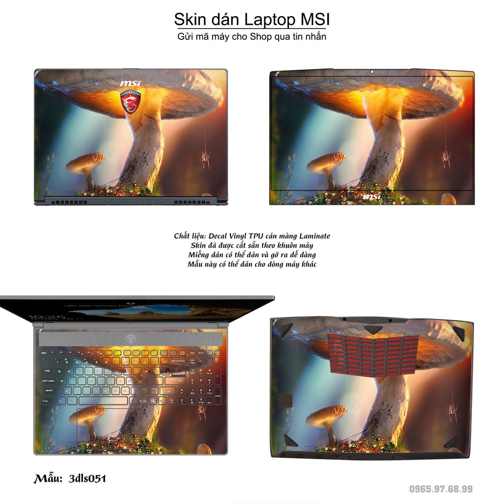 Skin dán Laptop MSI in hình 3Ds (inbox mã máy cho Shop)