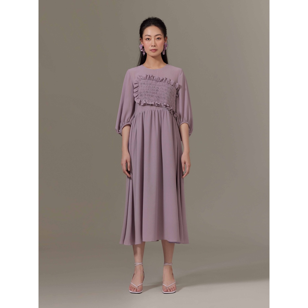 Đầm Baby Doll voan vân gỗ bèo thân trước Mauve Dumpling dress