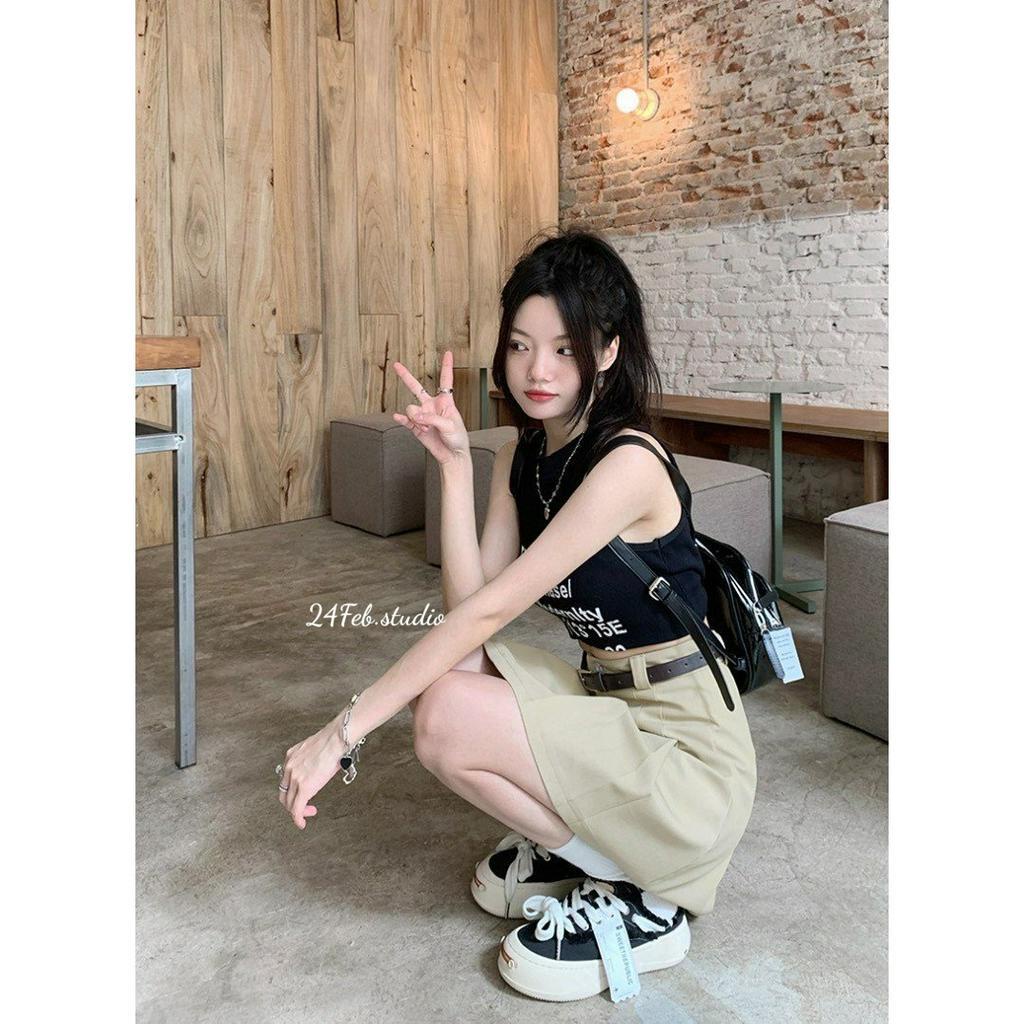 Chân váy xếp li dáng ngắn kèm thắt lưng da phong cách ulzzang Hàn Quốc 394