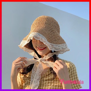 Nón cói bucket viền ren hở sau thắt nơ tiểu thư