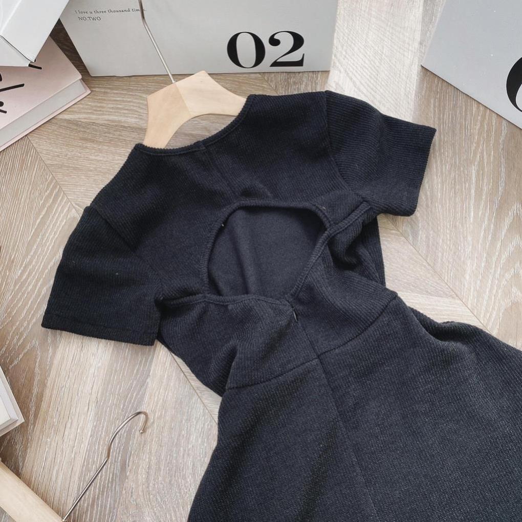 Đầm midi cut out lưng dài qua gối form xòe tay ngắn cực xinh