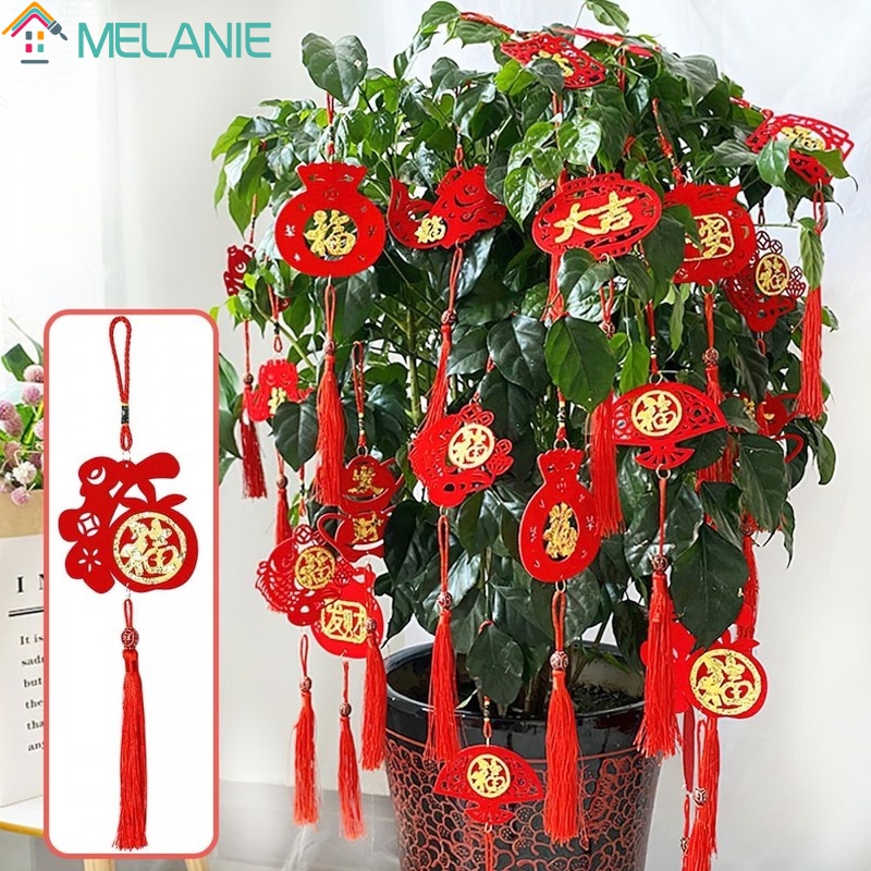 2Pcs/Pack 2022 Creative New Year Flannel Bonsai Pendant / Hollow Flocking Chinese Knot Tassel Ornament
