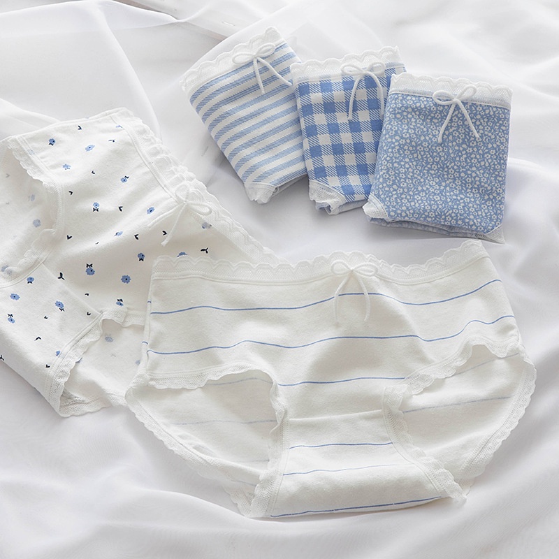 Set 6 quần lót cotton mỏng lưng cao vừa đính nơ màu xanh da trời cho nữ B5G1 | BigBuy360 - bigbuy360.vn