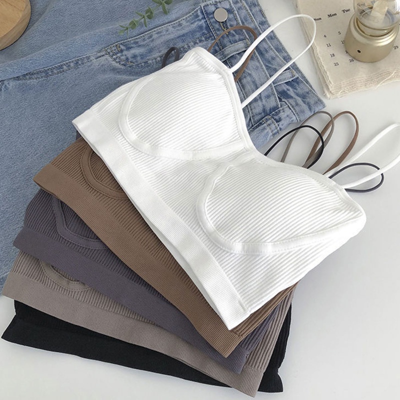 Áo Croptop Hai Dây Màu Sắc Trơn Có Mút Đệm Ngực Thời Trang Cho Nữ
