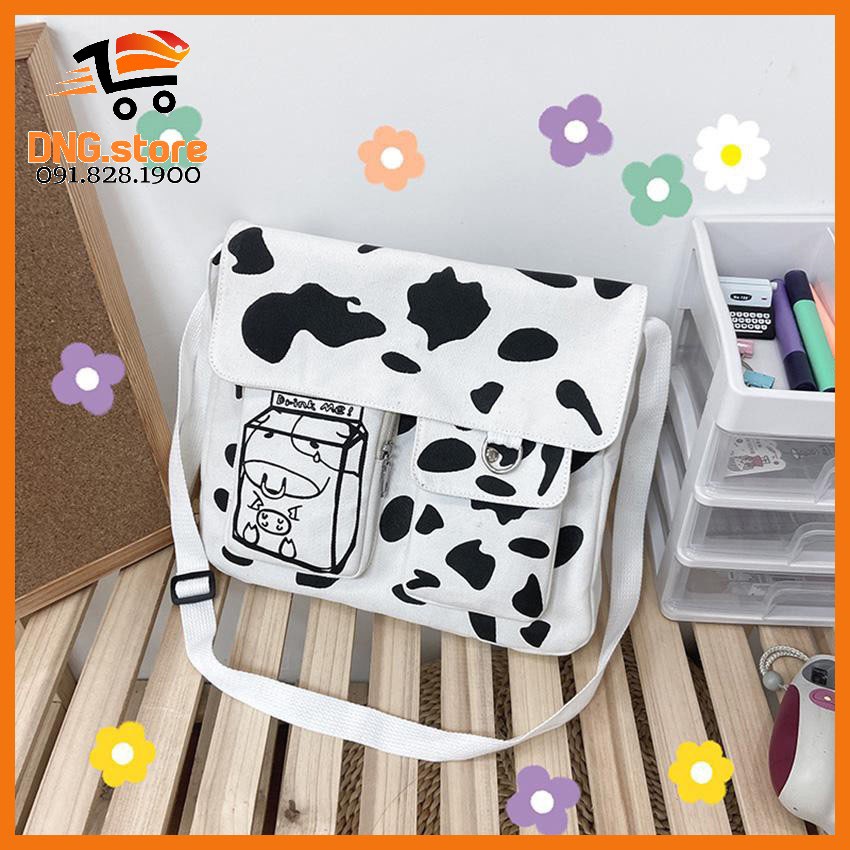 Túi đeo chéo Bò Sữa đi học 3 ngăn vải canvas A4 TCA405