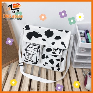 Túi đeo chéo Bò Sữa đi học 3 ngăn vải canvas A4 TCA405