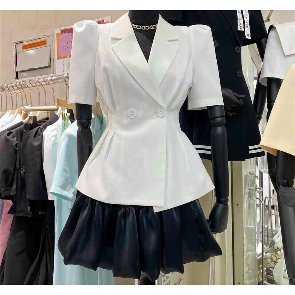Sét Bộ Đồ Thời Trang Nữ Thiết Kế Sang Chảnh Áo Vest Đóng 2 Cúc & Chân Váy Bí