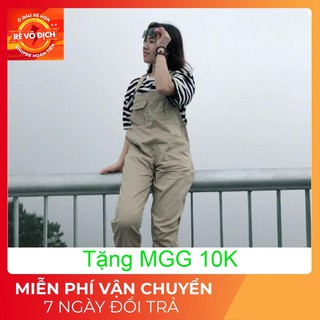 Quần Yếm Kaki Baggy Đen Unisex 2 Dây Đeo Túi Ngực vải đẹp Oversize