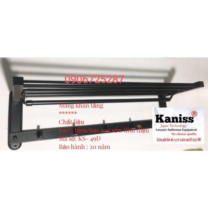 Máng khăn tầng đa năng,giá treo khăn inox 304 sơn tĩnh điện màu đen,mạ vàng Titanium , Phủ Nano màu Xám cao cấp Kaniss