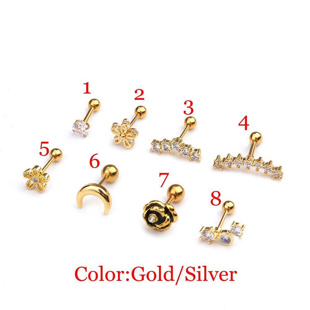 1 Khuyên Xỏ Tai Thời Trang Cá Tính|Hoa Hồng Hoa Hồng Mặt Trăng Gợn Sóng Helix Tragus Đinh Tán