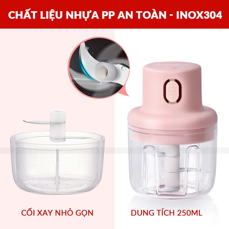 Máy Xay Mini Sạc Điện Có Cổng Sạc Usb, Nhỏ Gọn Tiện Ích Dễ Sử Dụng Xay Hành Tỏi Rau Củ Quả Thể Tích 250ML