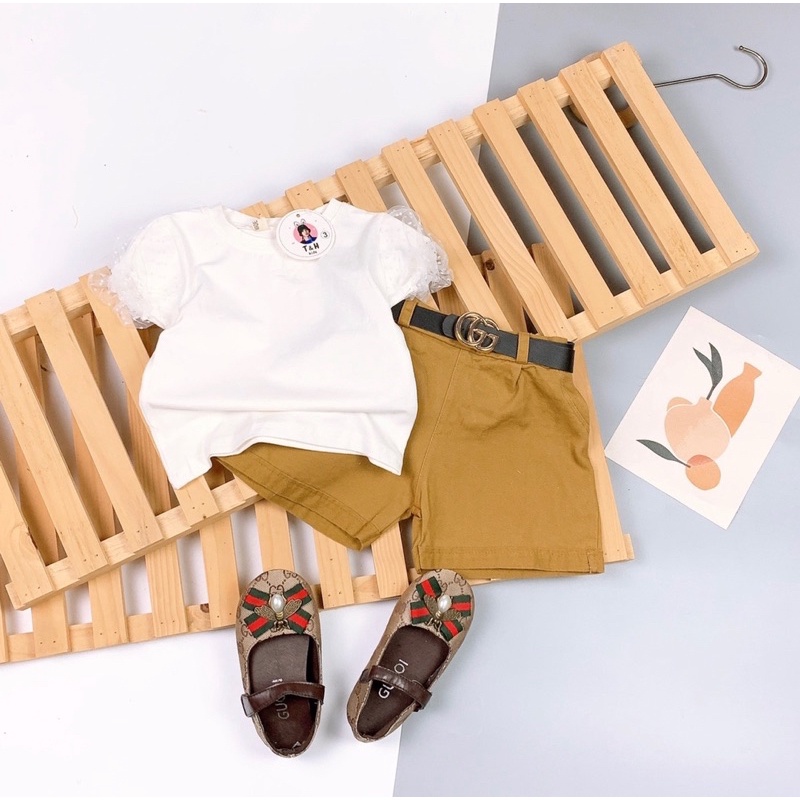 Xả Set áo tay ren quần sooc kèm thắt lưng