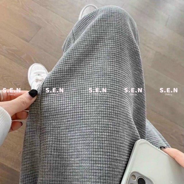 Quần ống rông bo gấu phong cách hàn quốc chất tổ ong dày