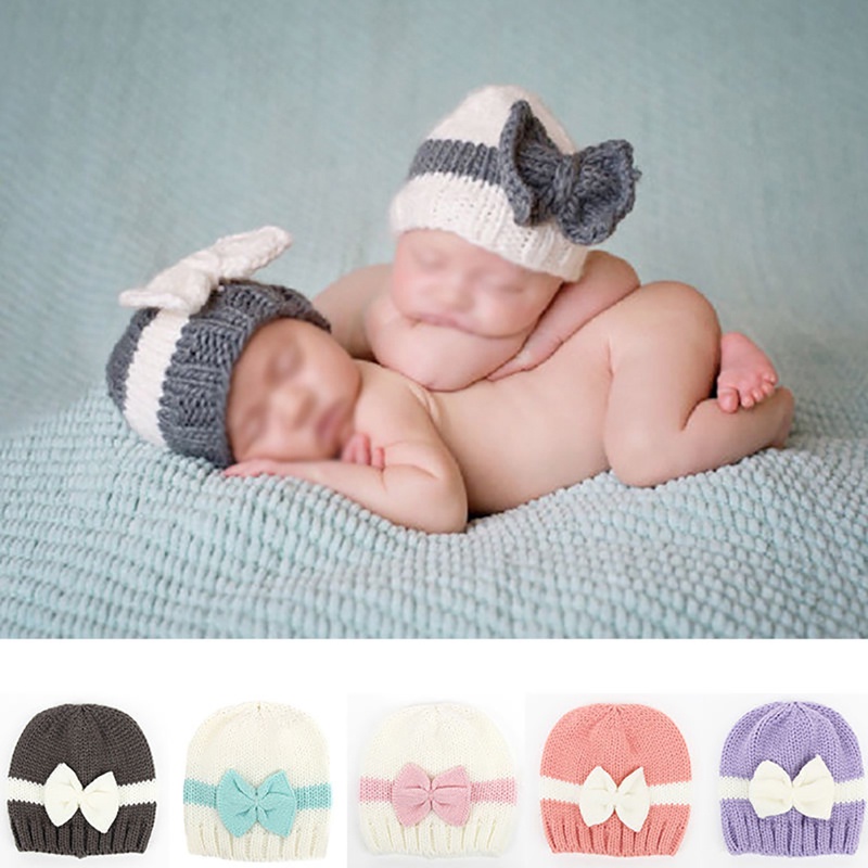 Mũ Beanie Dệt Kim Thắt Nơ Dễ Thương Cho Bé Gái Sơ Sinh