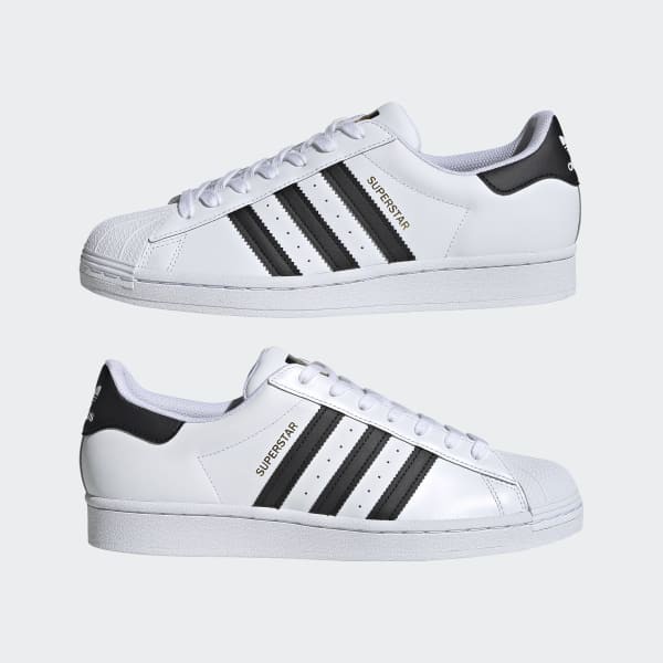 Giày Adidas SuperStar mũi sò tem vàng màu trắng sọc đen