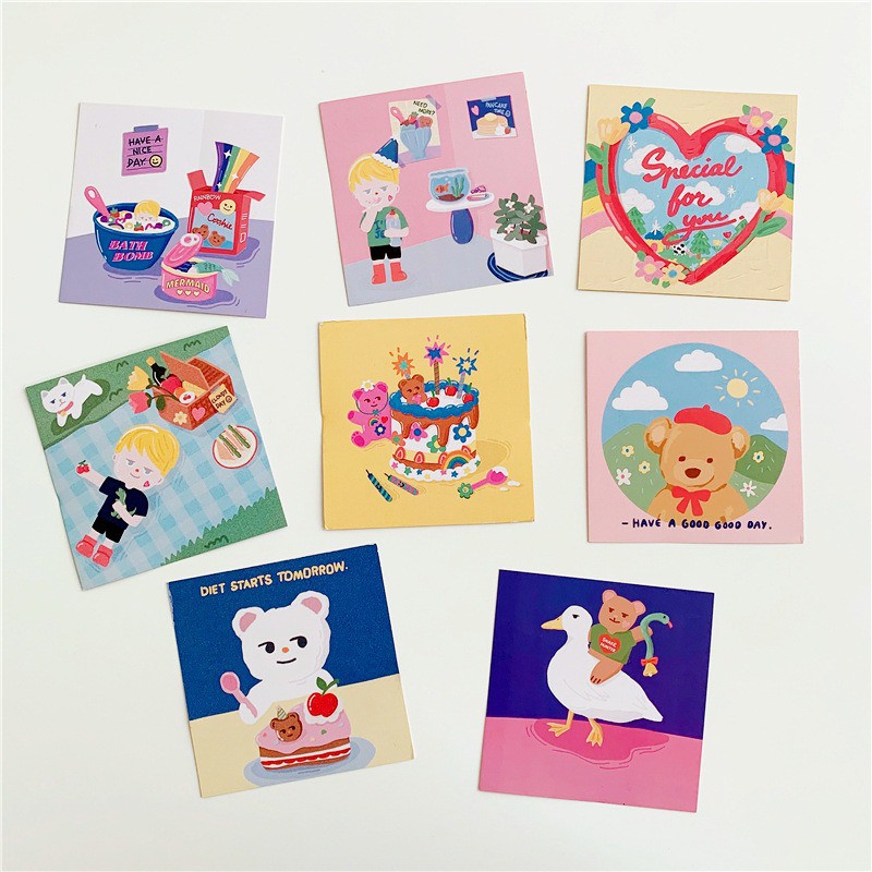 Ảnh trang trí bàn học THỎ STATIONERY phụ kiện trang trí set postcard decor dán tường cute dễ thượng giá rẻ hàn quốc