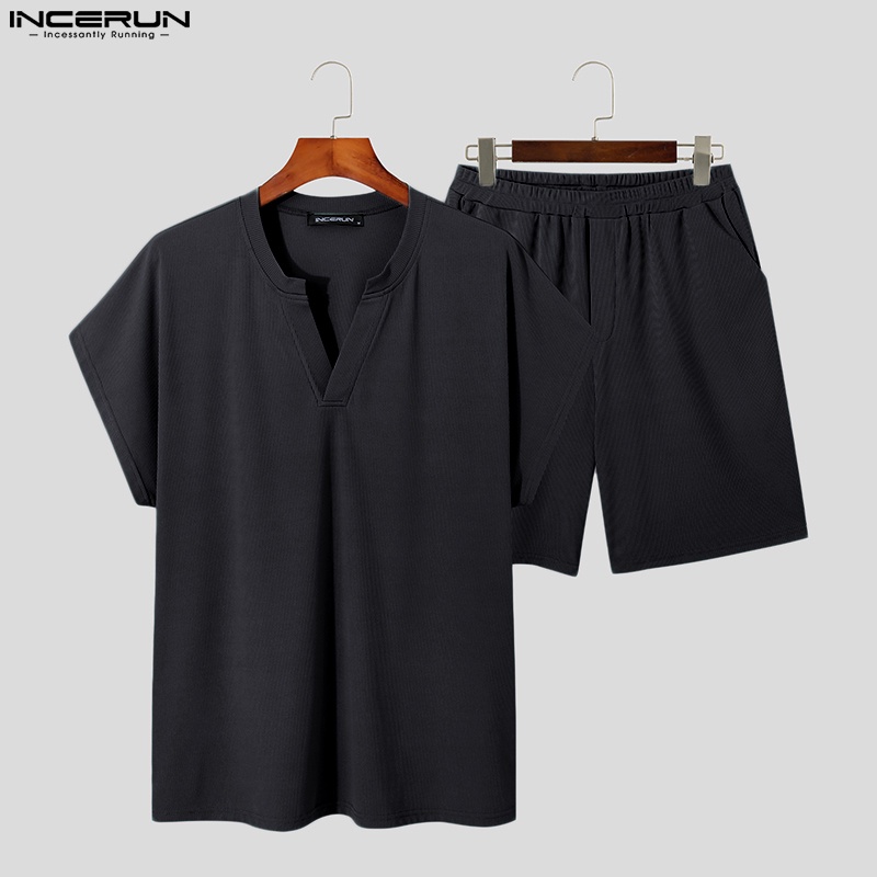 Bộ đồ INCERUN gồm áo thun tay ngắn + quần short 3 màu thời trang cho nam