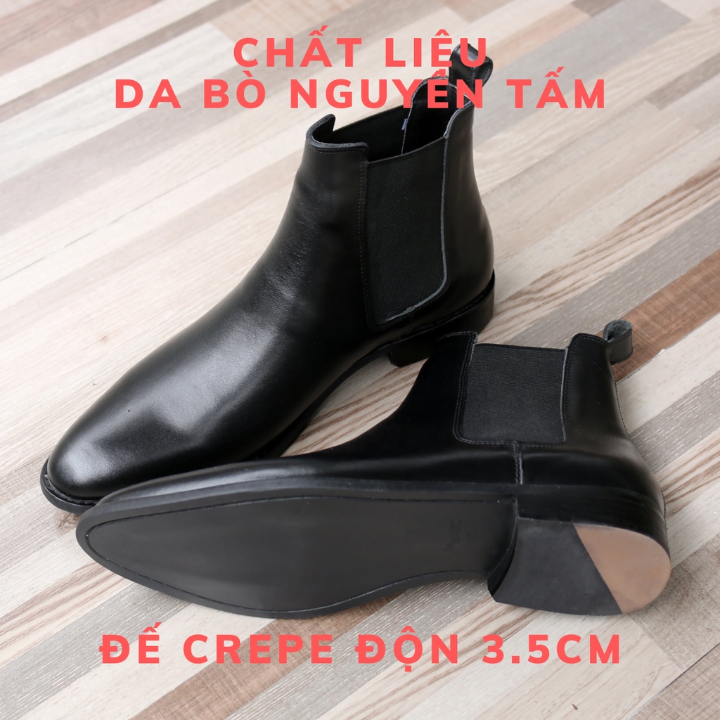 Giày thời trang nam cao cổ Chelsea boots da bò nguyên tấm tăng chiều cao 3.5cm | BigBuy360 - bigbuy360.vn